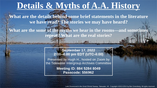 Details and Myths of AA History Sept 17