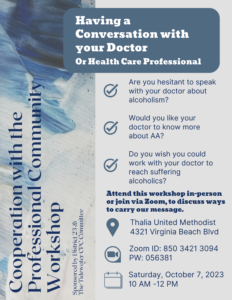 CPC Workshop: Having a Conversation with your Doctor or Health Care Professional @ Thalia United Methodist | Virginia Beach | Virginia | United States