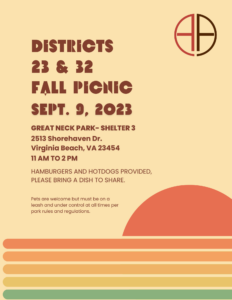 Districts 23 & 32 Fall Picnic @ Great Neck Park-Shelter 3 | Virginia Beach | Virginia | United States