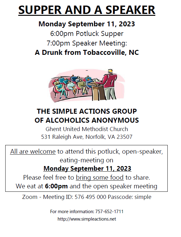 Simple Actions Group - Supper and a Speaker @ Ghent United Methodist Church | Norfolk | Virginia | United States