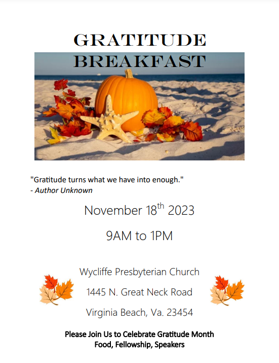 Gratitude Breakfast @ Wycliffe Presbyterian Church | Virginia Beach | Virginia | United States