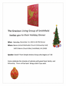 Gracious Living Group of Smithfield Holiday Dinner @ Benns United Methodist Church | Smithfield | Virginia | United States