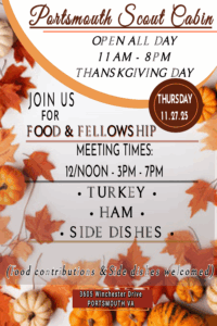 Portsmith Scout Cabin Thanksgiving Day Meetings and Meals @ Portsmouth | Virginia | United States